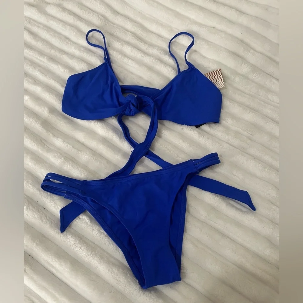 KikiRio Royal Blue Tie-Front Bikini Set